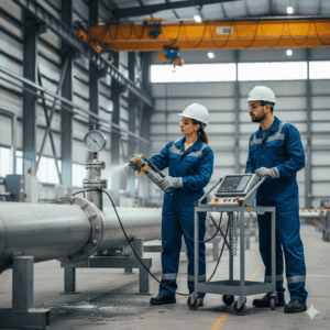 tecnicos realizando prueba de presion neumatica